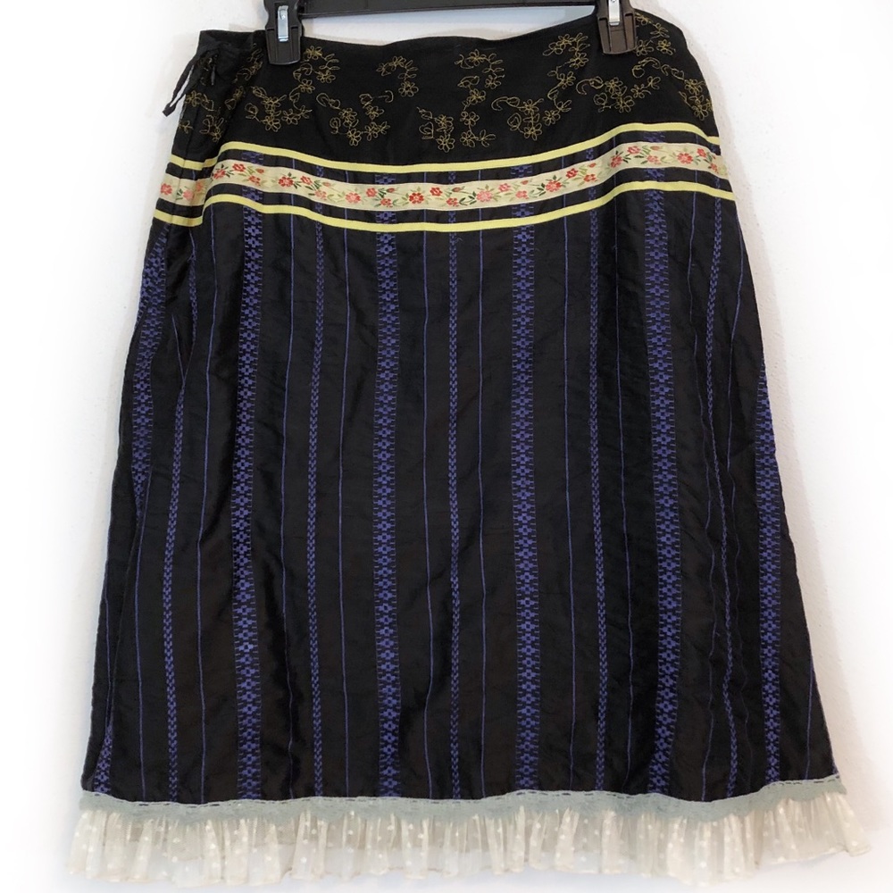 Anthro Snak skirt black silk yellow ribbon size 12